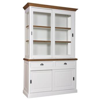Vitrine Shabby Chic Blanc – Vaisselier Buffet 2 Portes, Tiroirs, 190 Cm, Bois