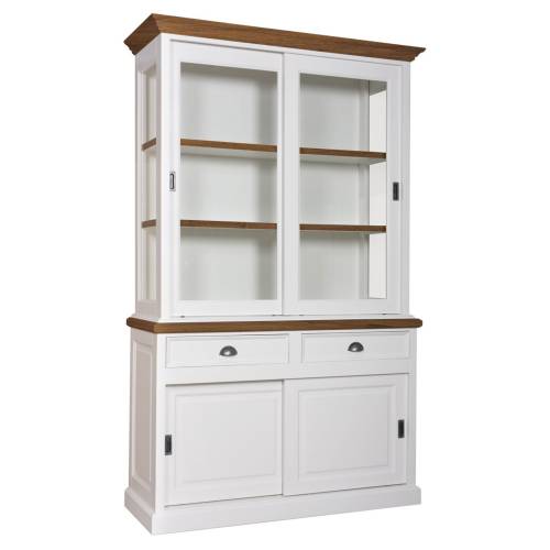 Vaisselier vitrine bois et blanc | Pin et Chêne Charme - Classique chic