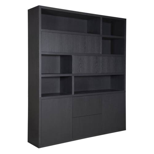 Bibliothèque 6 portes 2 tiroirs | Chêne Kubic - Contemporain