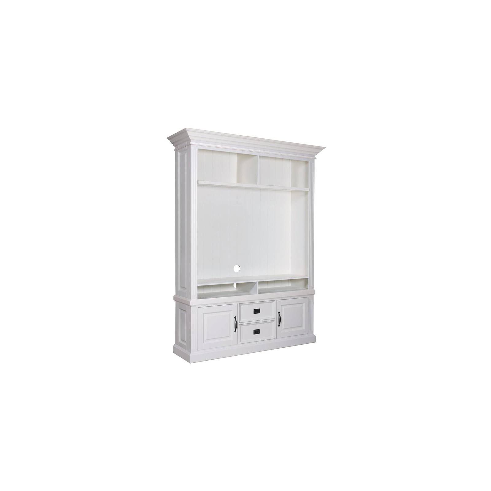 Meuble TV avec étagière 2 portes 2 tiroirs avec des panneaux de bossage au style romantique
