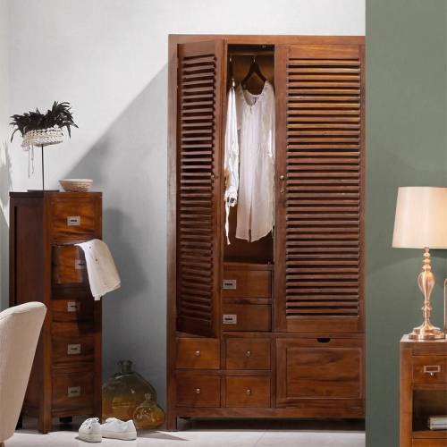 Armoire penderie Acajou Massif - tendance coloniale