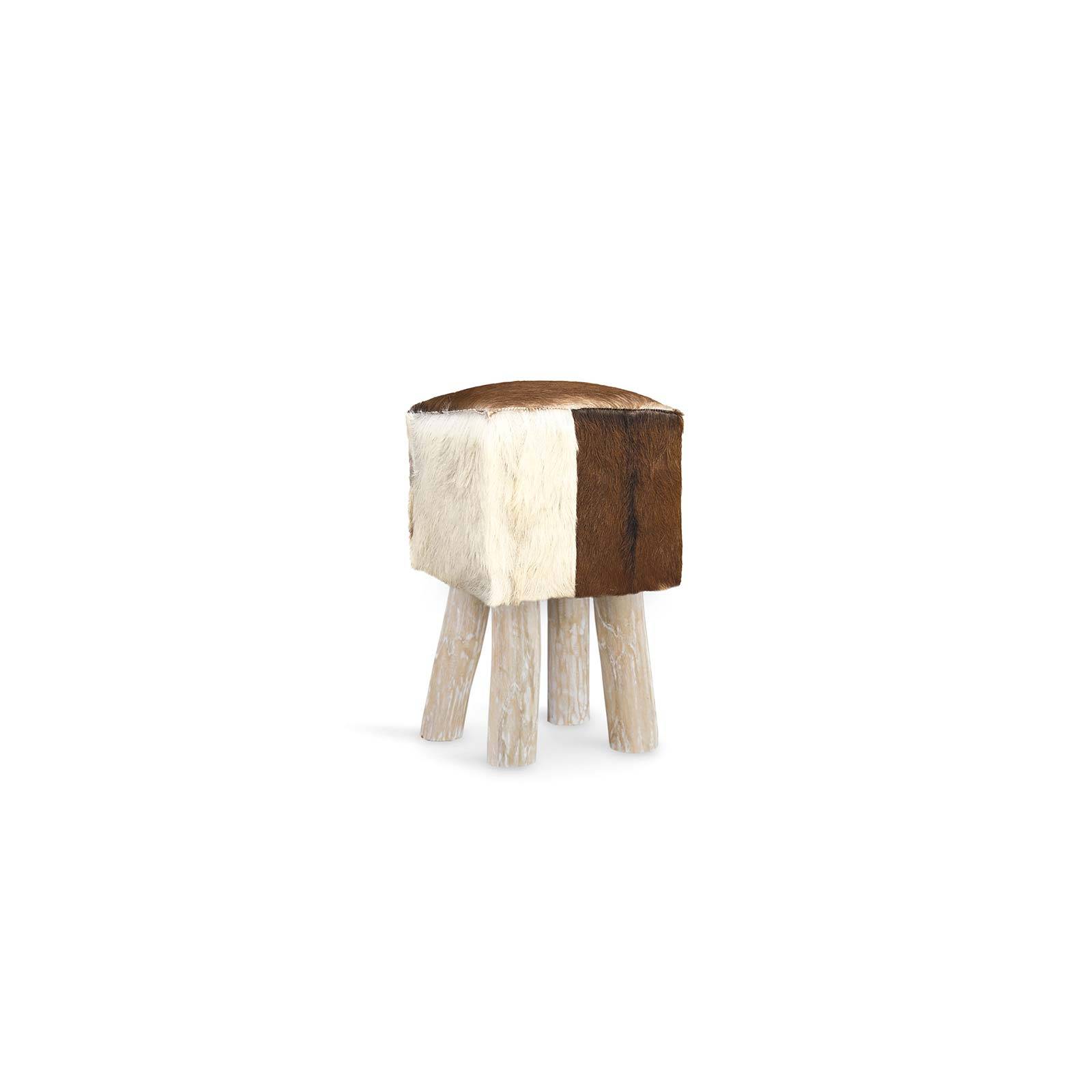 Tabouret carré en cuir naturel | Teck