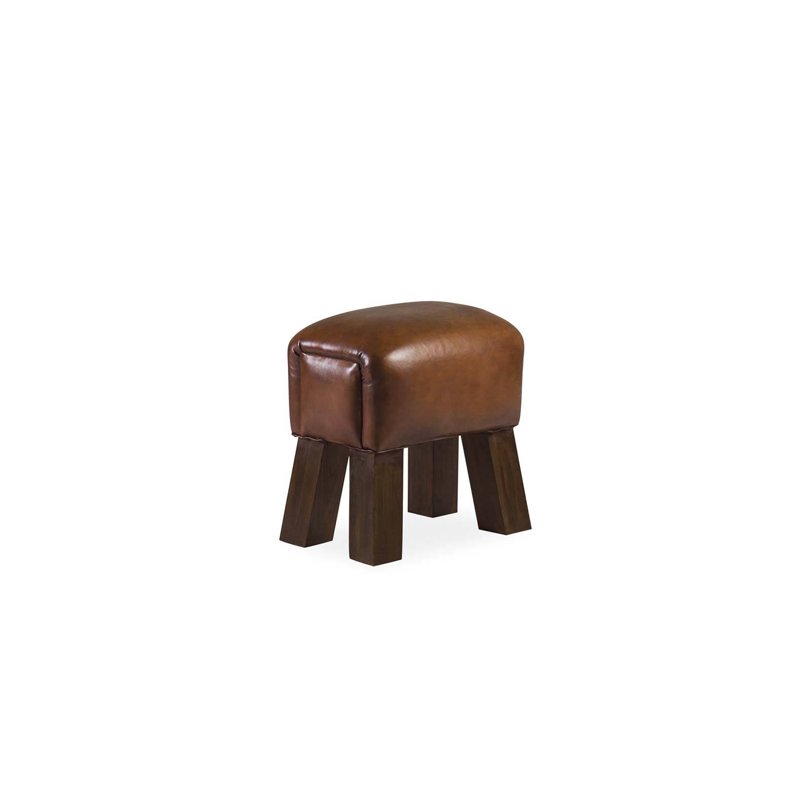 Tabouret rectangulaire en cuir | Teck