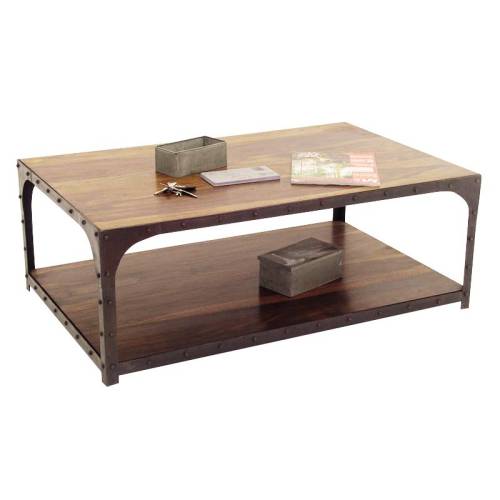Table Basse Rectangulaire Loft Fer forgé et Palissandre - meuble style industriel