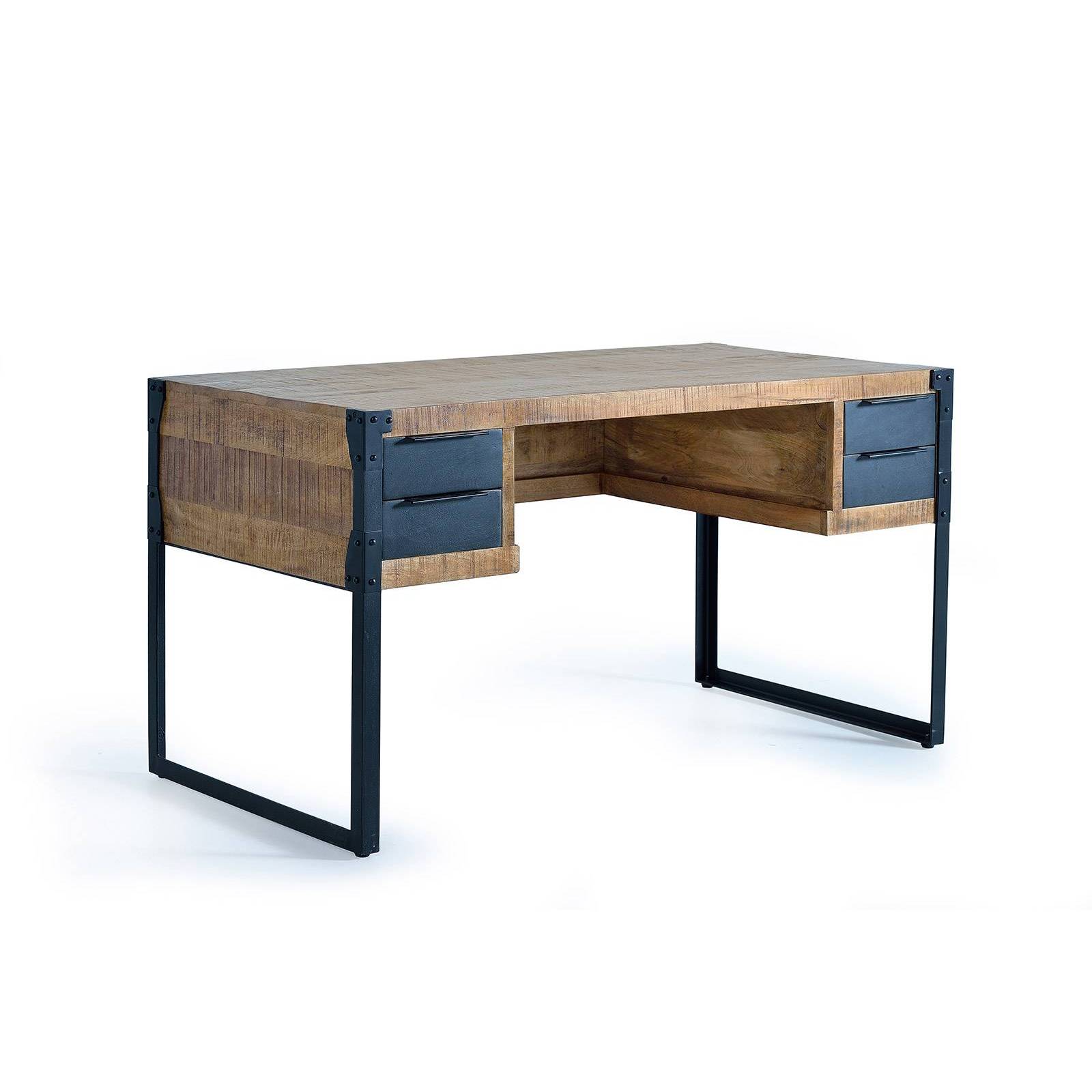 Bureau en teck et métal style industriel - Meuble bois massif