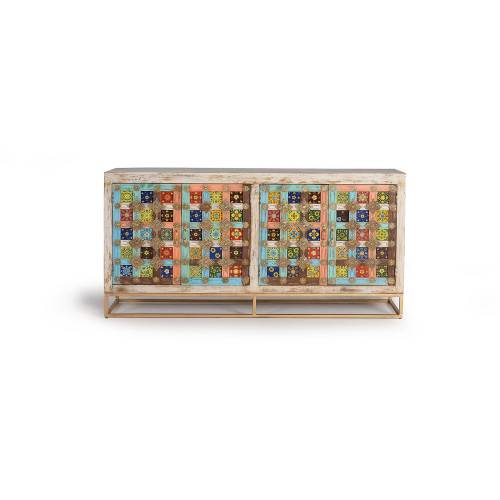 Buffet bois naturel de manguier et céramique