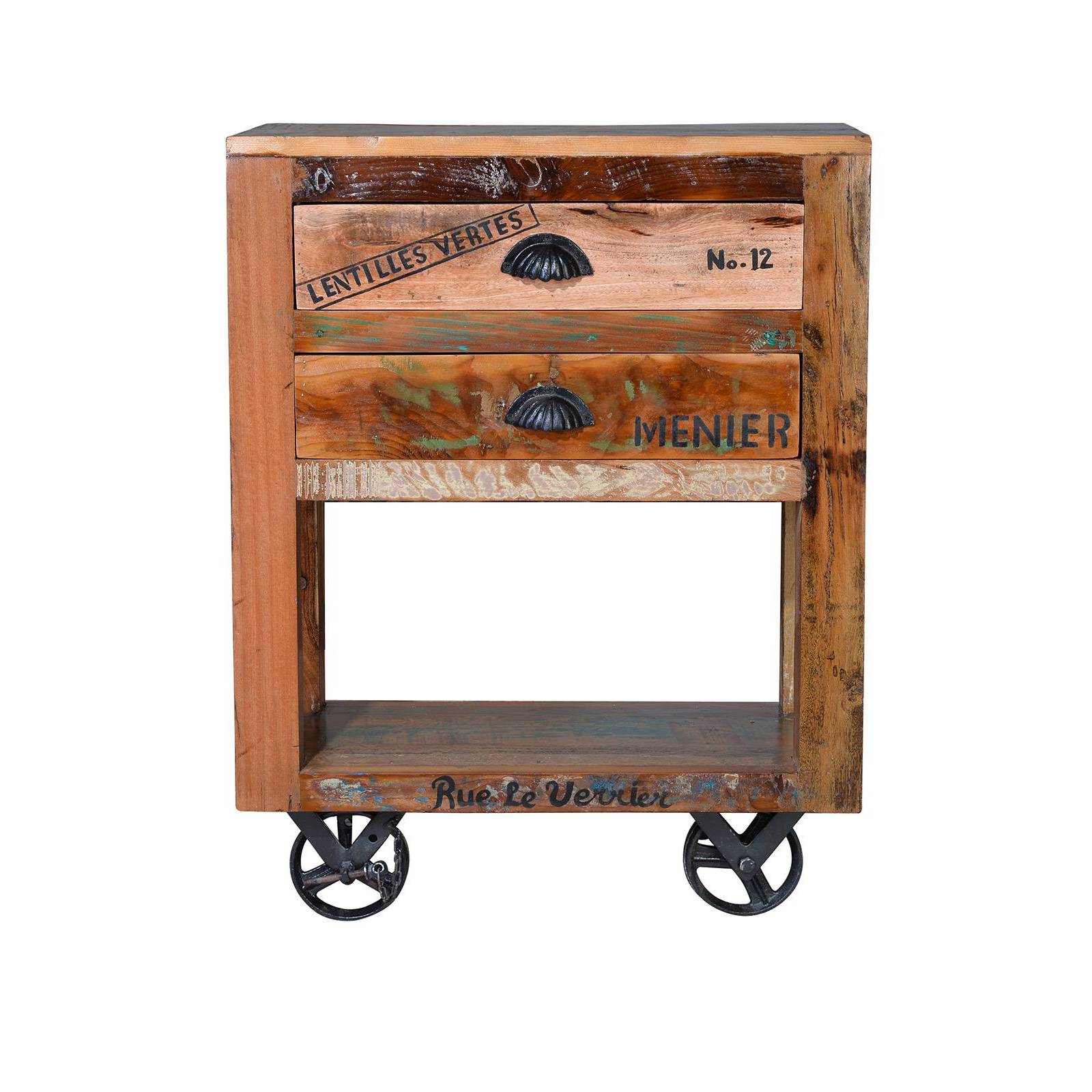 Table de chevet sur roulettes | Bois recyclé Loft