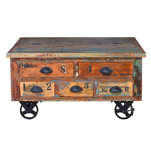 Table basse roulette | Bois recyclé Loft -