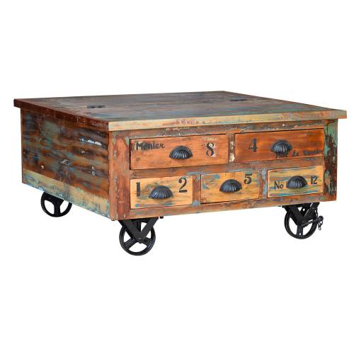 Table basse roulette | Bois recyclé Loft -