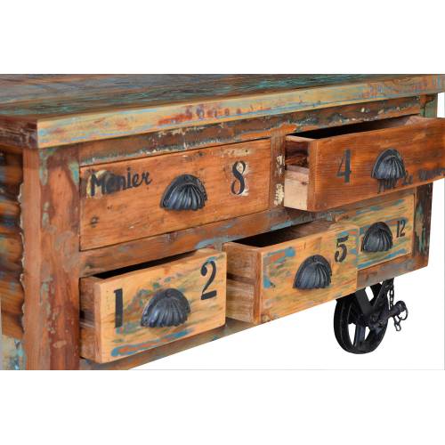 Table basse roulette | Bois recyclé Loft -