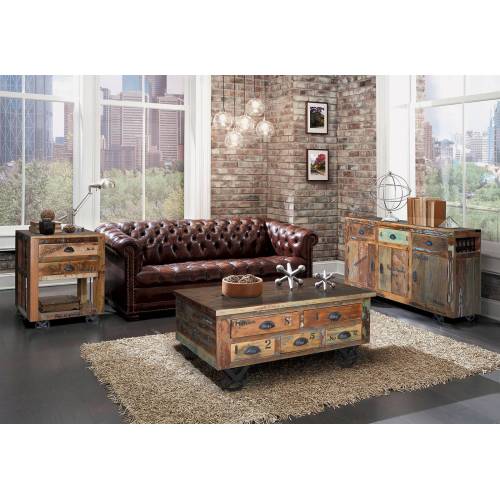 Table basse roulette | Bois recyclé Loft -