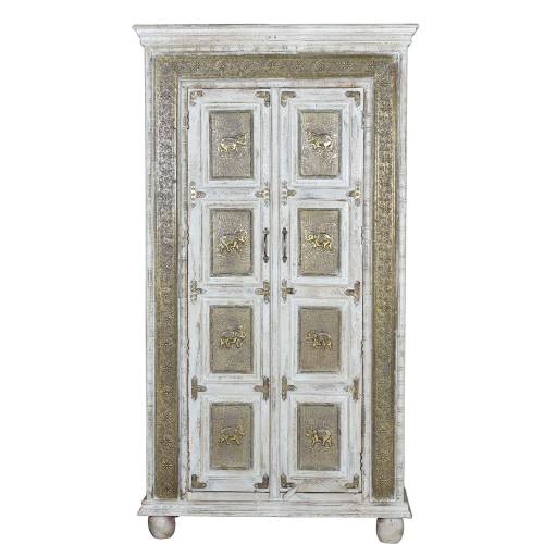 Armoire bois blanche en manguier et bronze