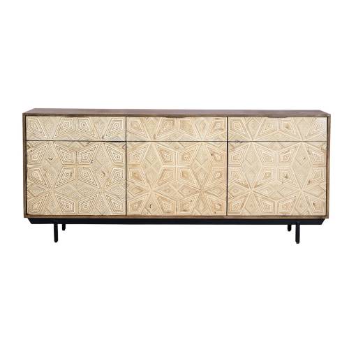 Buffet en bois clair de manguier sculpté