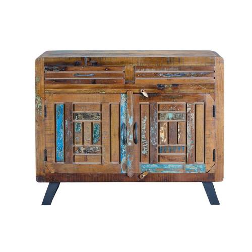 Buffet en bois recyclé multicolore