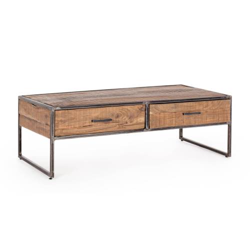 Table basse avec rangement en acacia et métal