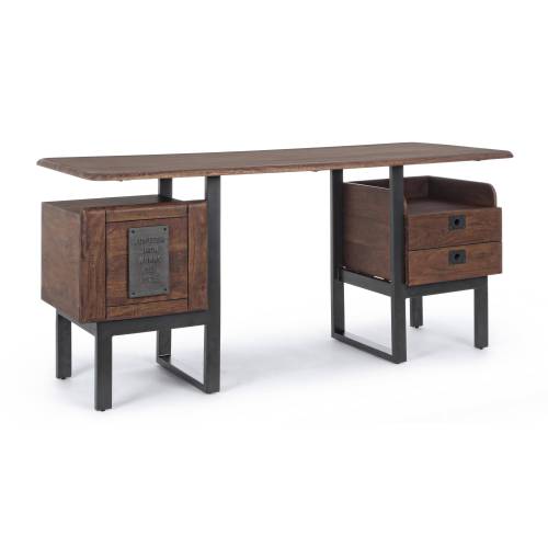 Bureau style industriel en métal et bois de manguier