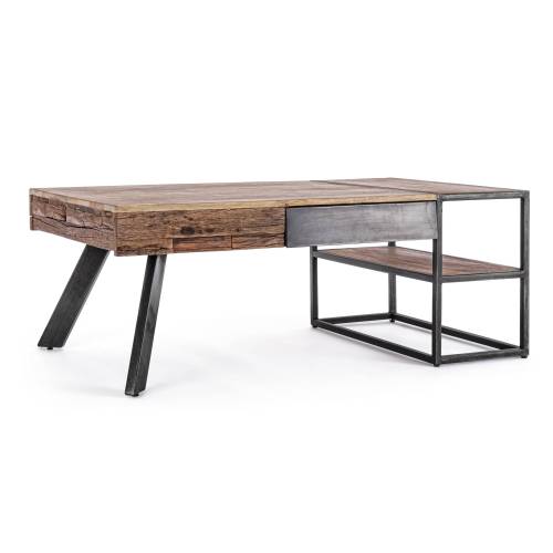 Table basse bois 2 tiroirs en bois recyclé et fibre ciment