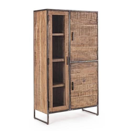 Meuble vitrine en acacia et métal