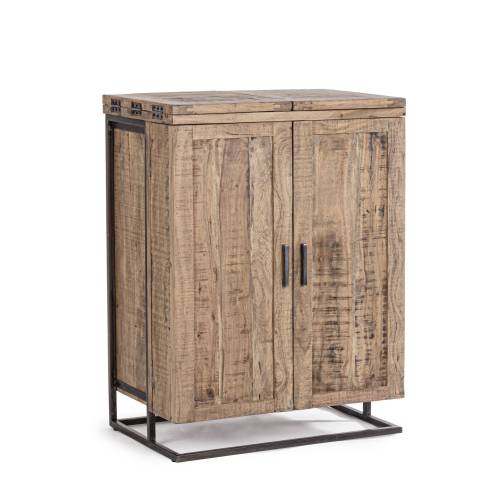 Bar range bouteille en acacia et métal