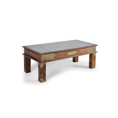 Table basse bois et doré | Trésor