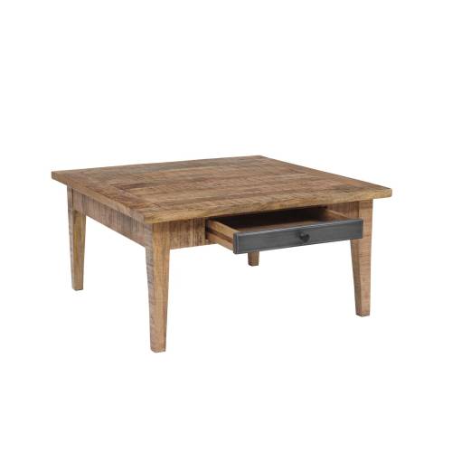 Table basse carrée 2 tiroirs | Manguier Brut