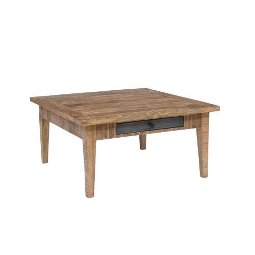 Table basse carrée 2 tiroirs | Manguier Brut