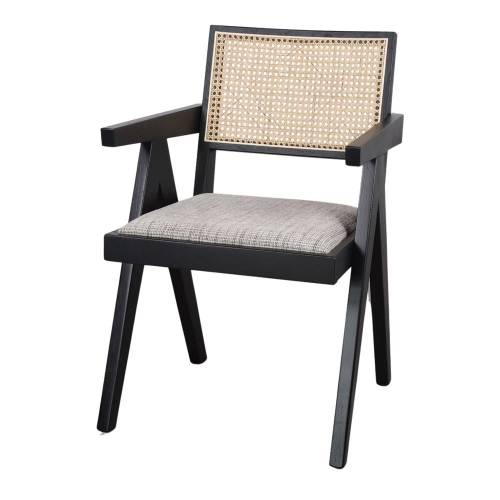 Chaise noir et bois en orme massif et rotin