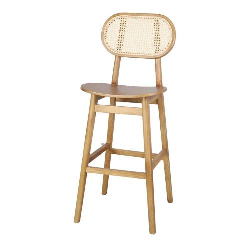 Tabouret de bar bois avec dossier en cannage