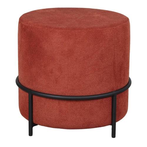 Pouf tapissé rouge et métal