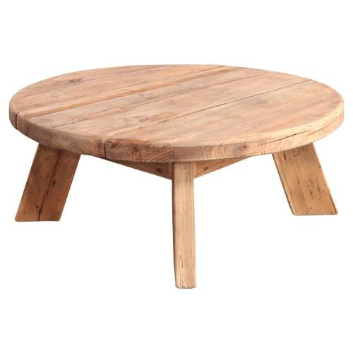 Table basse ronde chic en pin recyclé