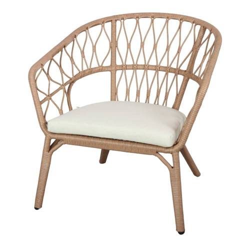 Fauteuil rotin synthétique confort avec coussin blanc