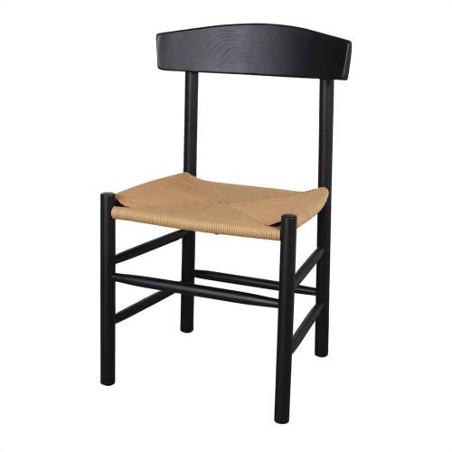 Chaise noire et rotin tressé