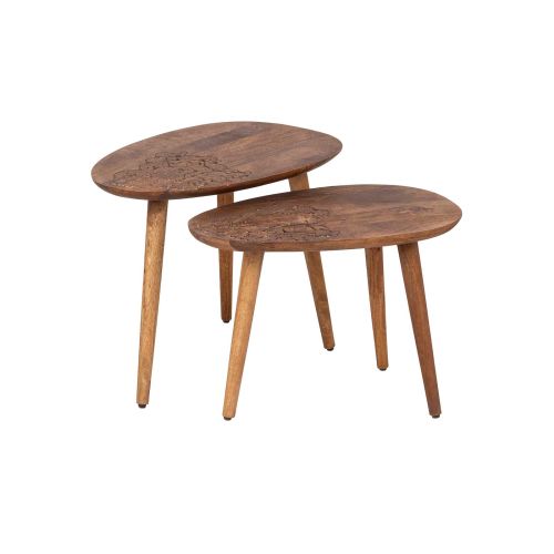 Set 2 tables basses ovales bois sculpté | Trésor
