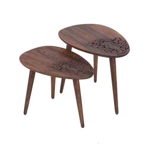 Set 2 tables basses ovales bois sculpté | Trésor