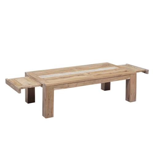 Table basse rectangulaire extensible plateau cannage"Acacia Tatoo II"