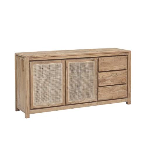 Buffet bois nature porte cannage 2P 3T "Acacia Tatoo II"