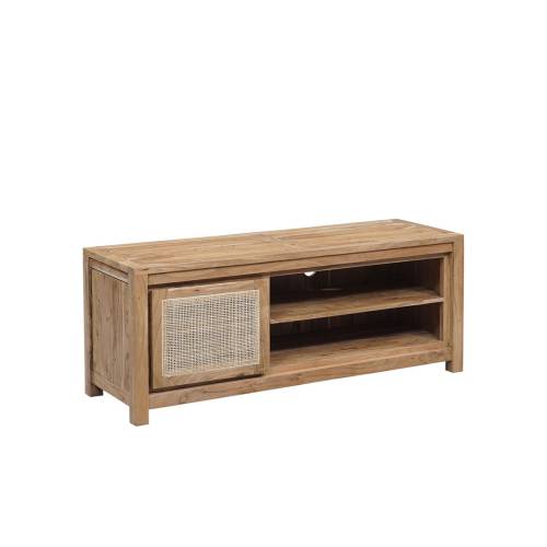 Petit meuble Tv bois nature porte cannage "Acacia Tatoo II"