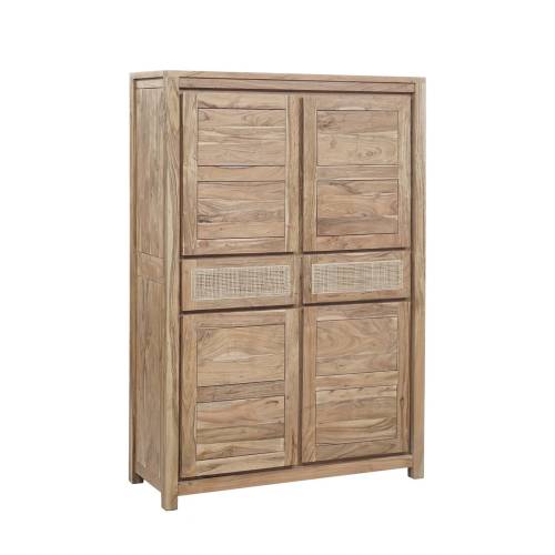 Buffet haut bois nature tiroir cannage "Acacia Tatoo II"