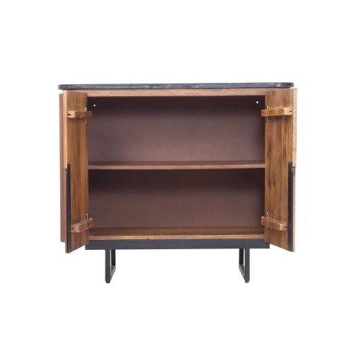 Petit buffet bois plateau 2P marbre noir | Manguier Kfir