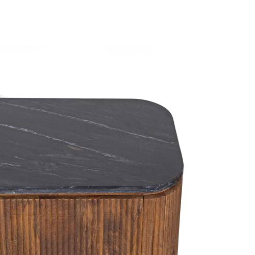 Petit buffet bois plateau 2P marbre noir | Manguier Kfir