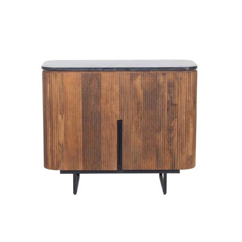 Petit buffet bois plateau 2P marbre noir | Manguier Kfir