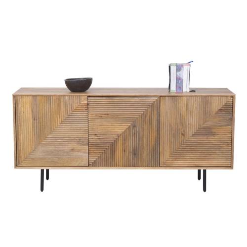 Buffet bas bois sculpté motif géométrique 3P | Manguier Kabir