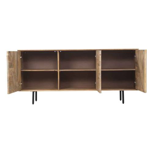 Buffet bas bois sculpté motif géométrique 3P | Manguier Kabir