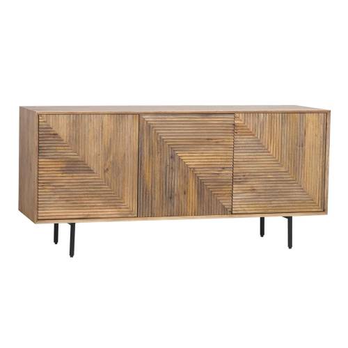 Buffet bas bois sculpté motif géométrique 3P | Manguier Kabir