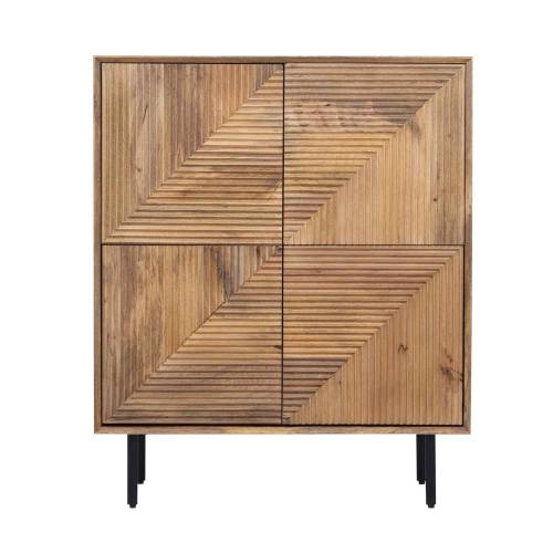 Buffet haut bois sculpté motif géométrique 4P | Manguier Kabir