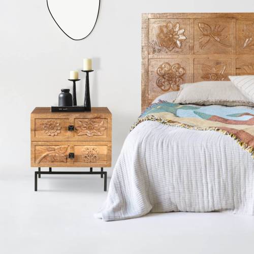 Table de nuit 2 tiroirs | Manguier Sculture - Exotique