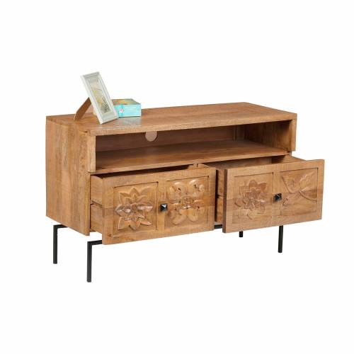 Petit meuble TV 2 tiroirs | Manguier Borealis - Exotique