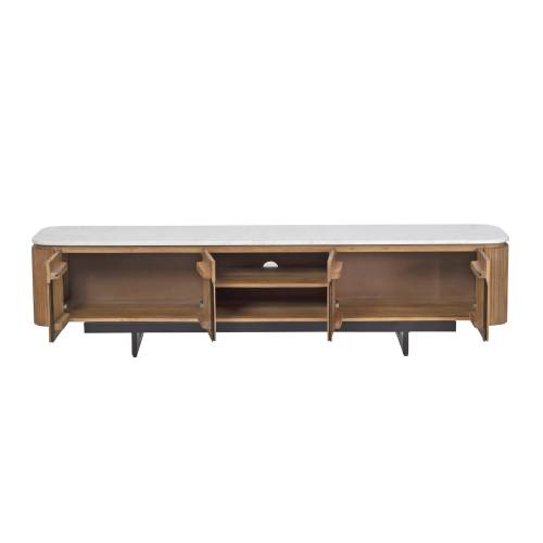 Meuble TV 4 portes, 2 niches plateau marbre blanc | Manguier Kfir II