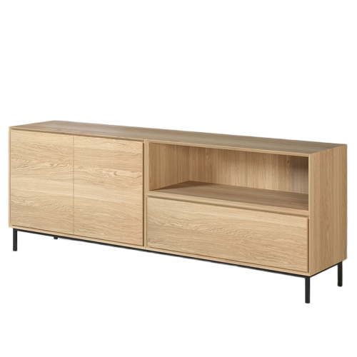 Meuble TV Bas Design Chêne Massif & Métal Noir - LIGNART Salon