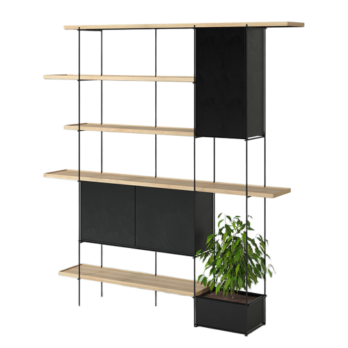 Bibliothèque Modulaire Noire et Chêne Clair | Chêne LIGNART - Design Moderne